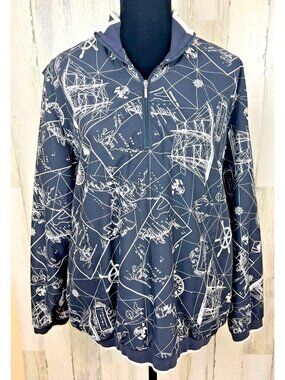 LizGolf Windbreaker Jacket Sport Nautical Vintage Blue Boat Beach 1/4 Zip Pocket